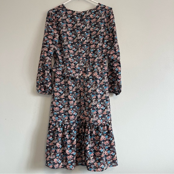 J Crew Long Sleeve Floral Ruffle Tiered Midi Dress Sz 8 V Neck Flirty Flowy - Picture 10 of 12